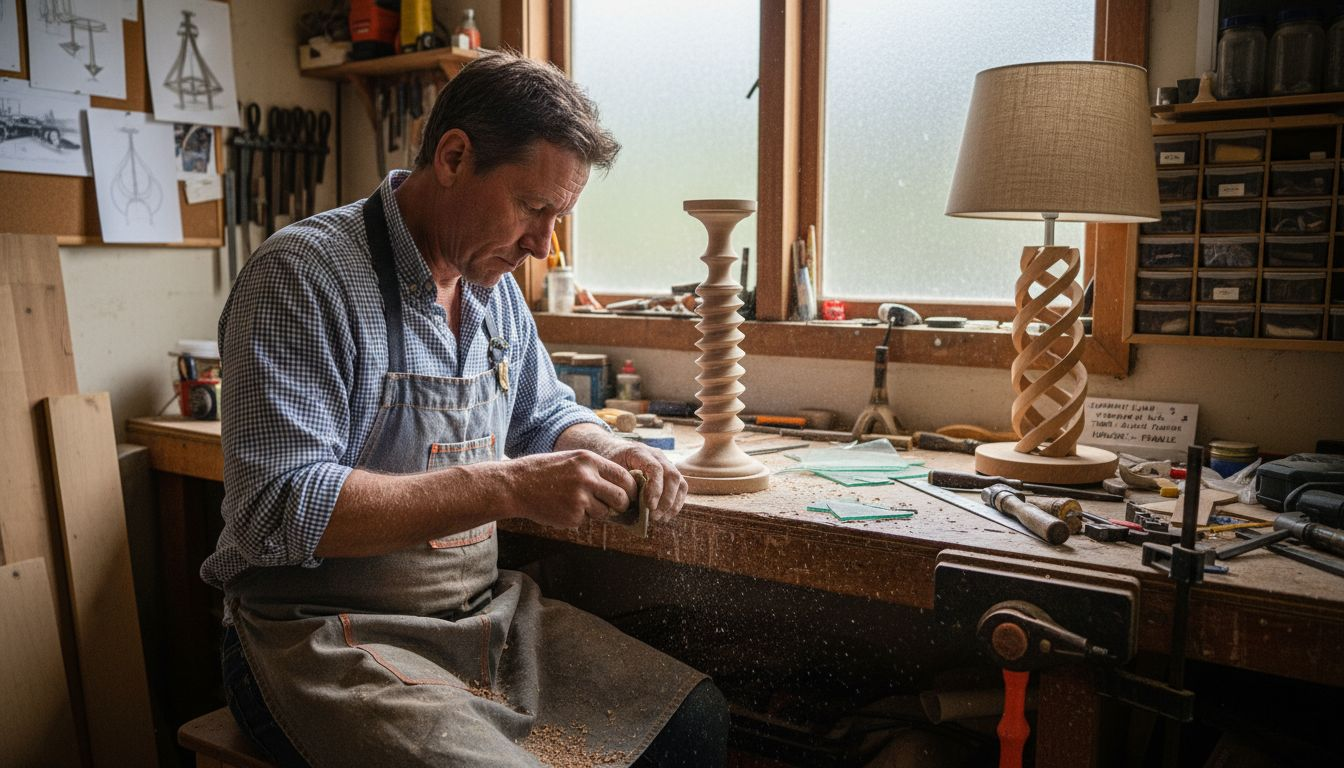 Artisan crafting lamp base in workshop
