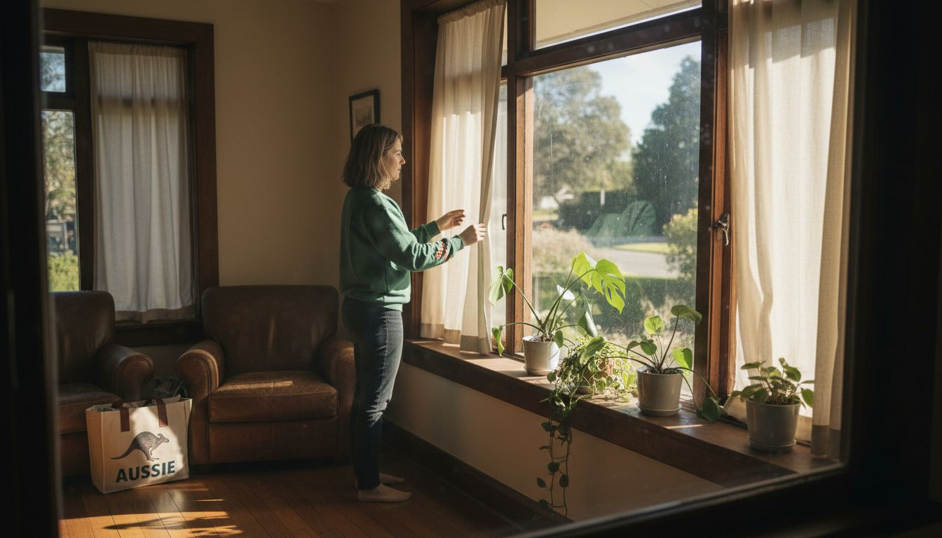 Homeowner adjusting curtains for natural light
