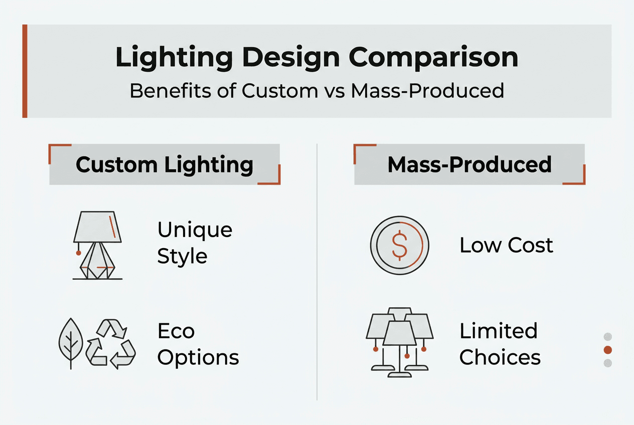 Infographic comparing custom and mass-produced lighting