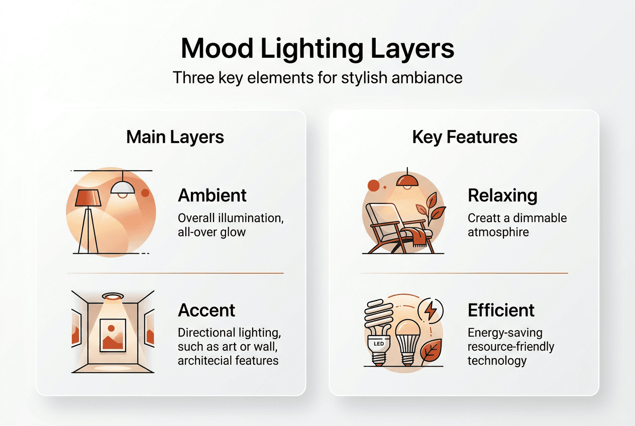 Infographic breaking down mood lighting layers and features