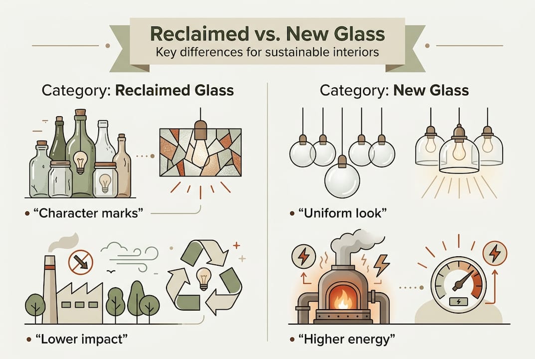 Infographic comparing reclaimed and new glass lighting
