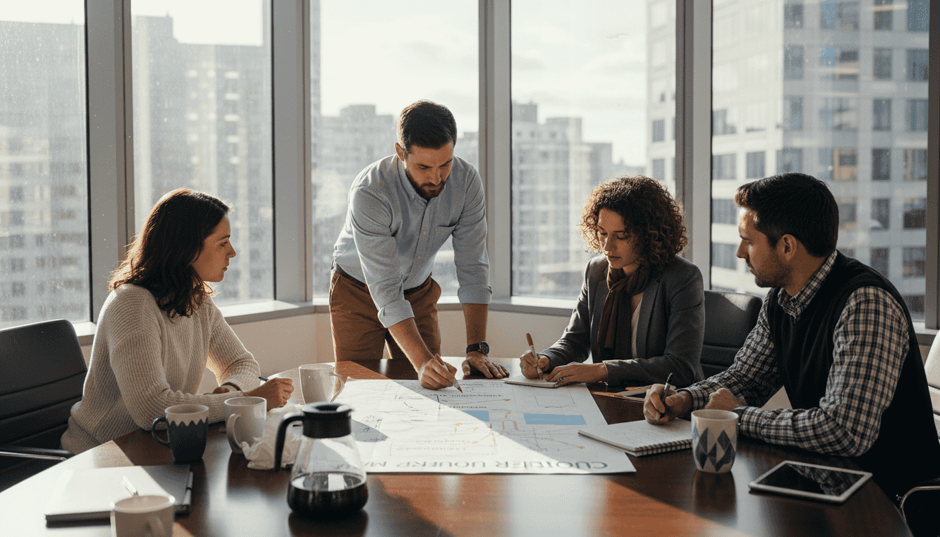 Team collaborates on customer journey map