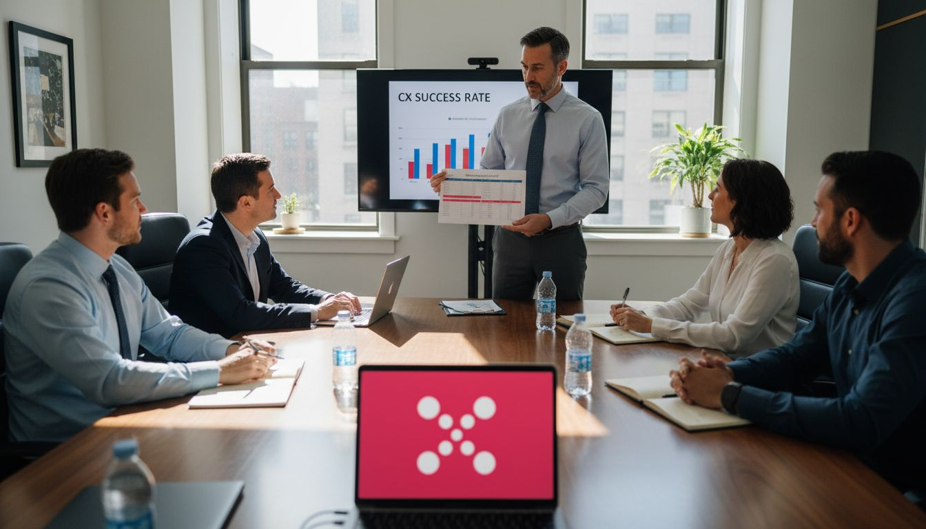 Executive presents CX strategy dashboard