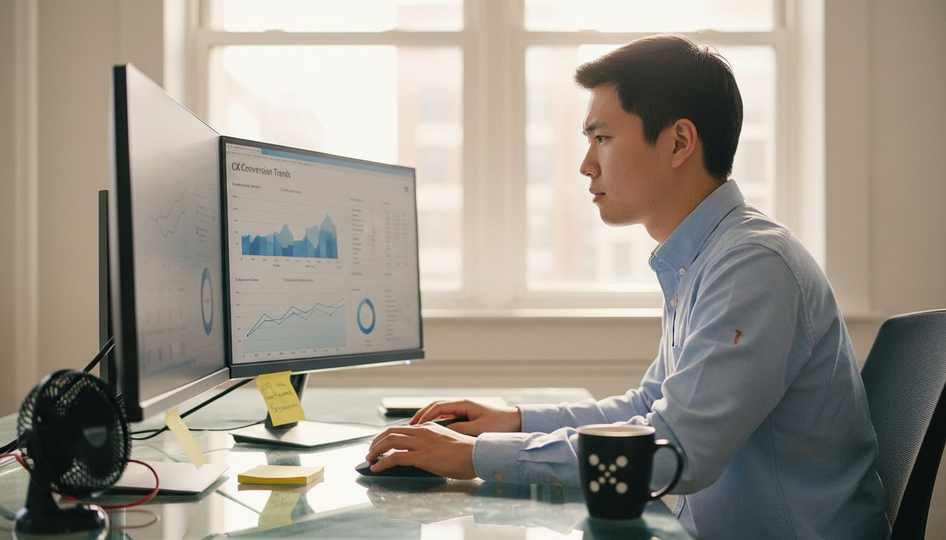 Analyst reviewing CX data dashboard