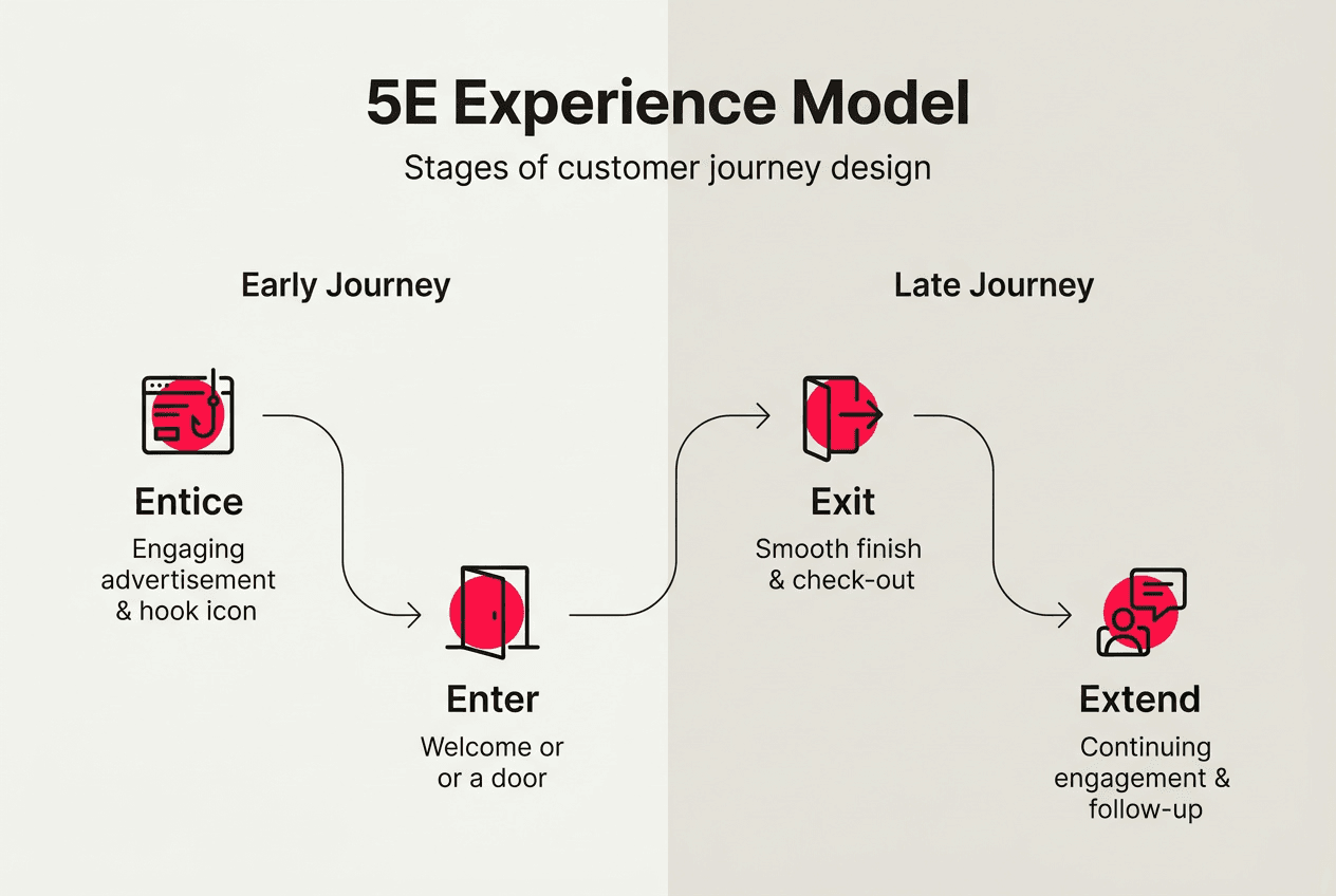 Infographic: 5E Experience Model stages and flow