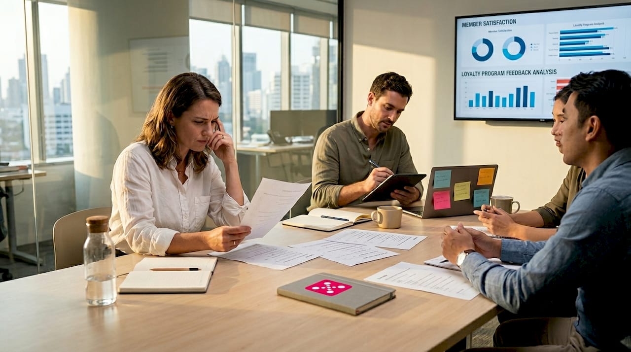 Team discussing loyalty program feedback issues