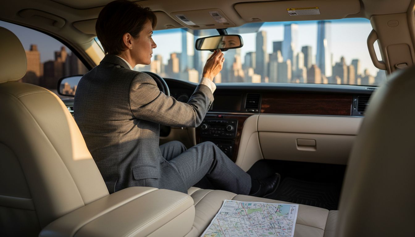Chauffeur prepares luxury limo interior for clients