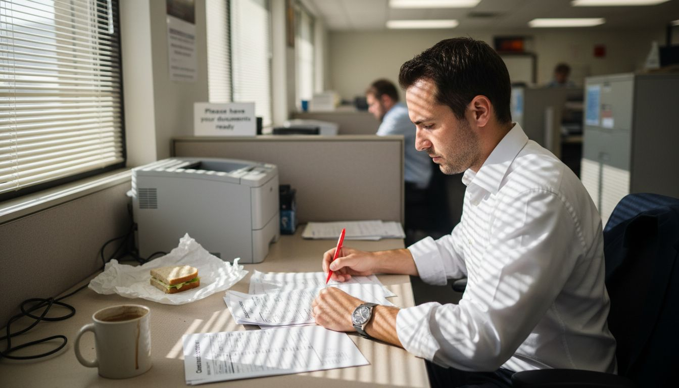 Worker reviewing chauffeur licensing documents
