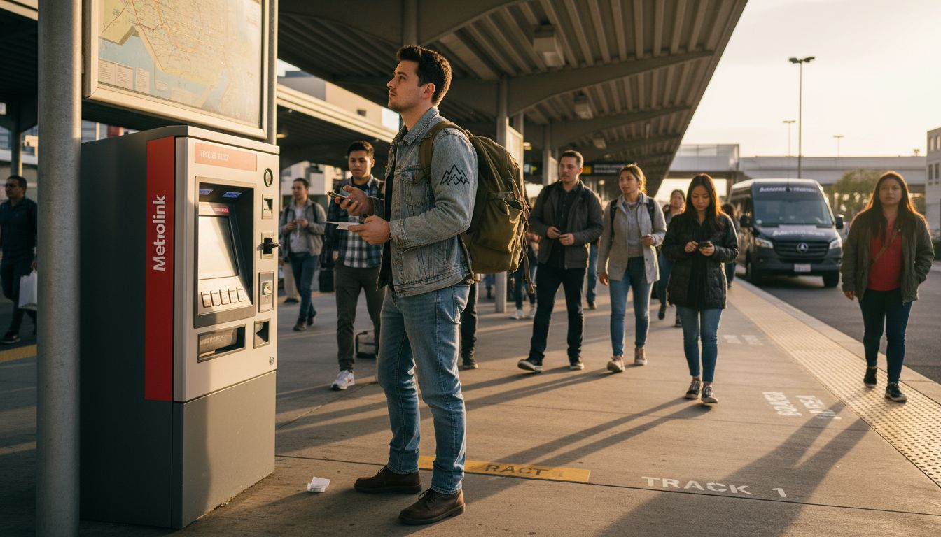 Traveler at Anaheim Metrolink station platform