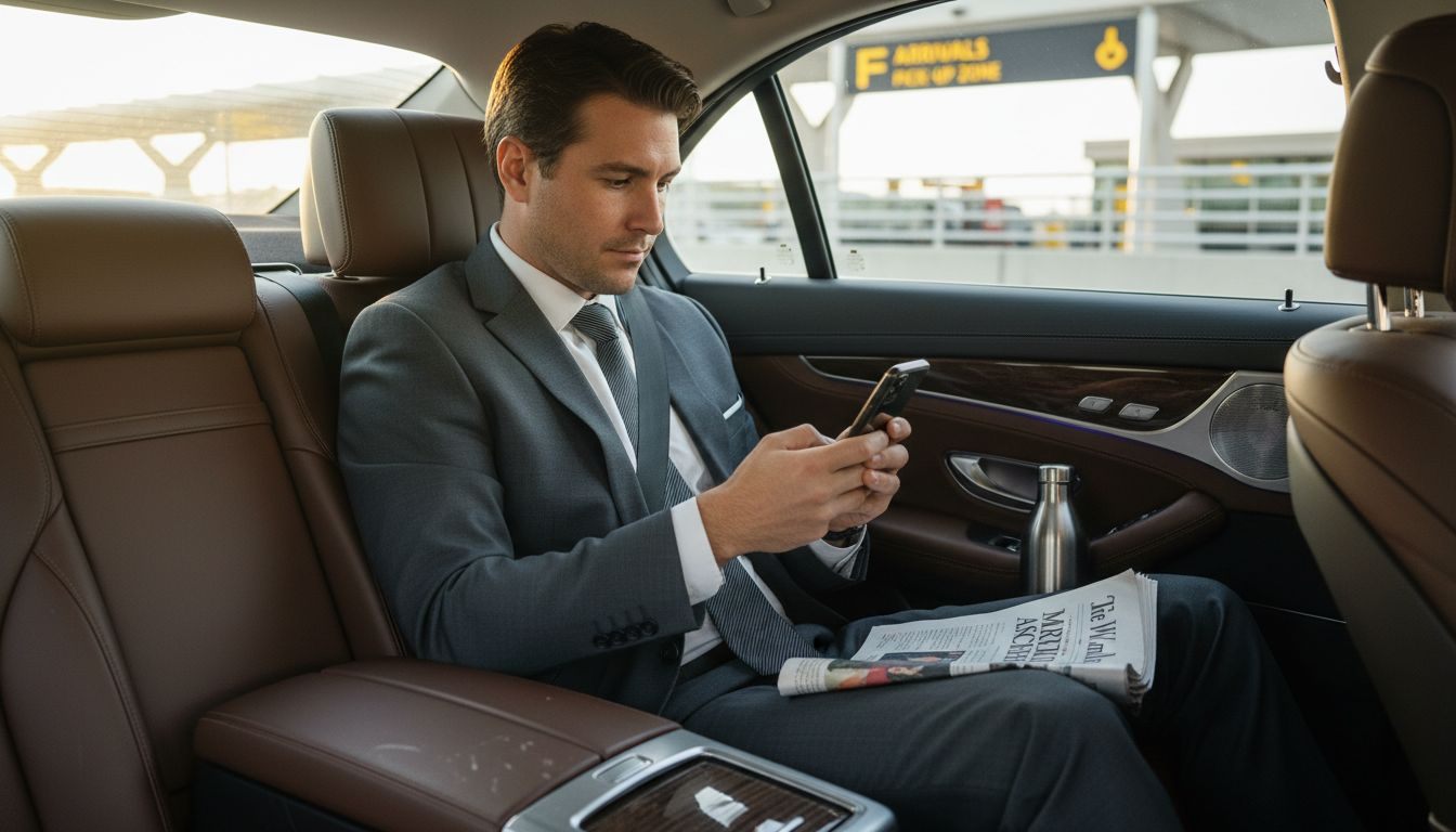 Traveler in luxury car waiting at airport