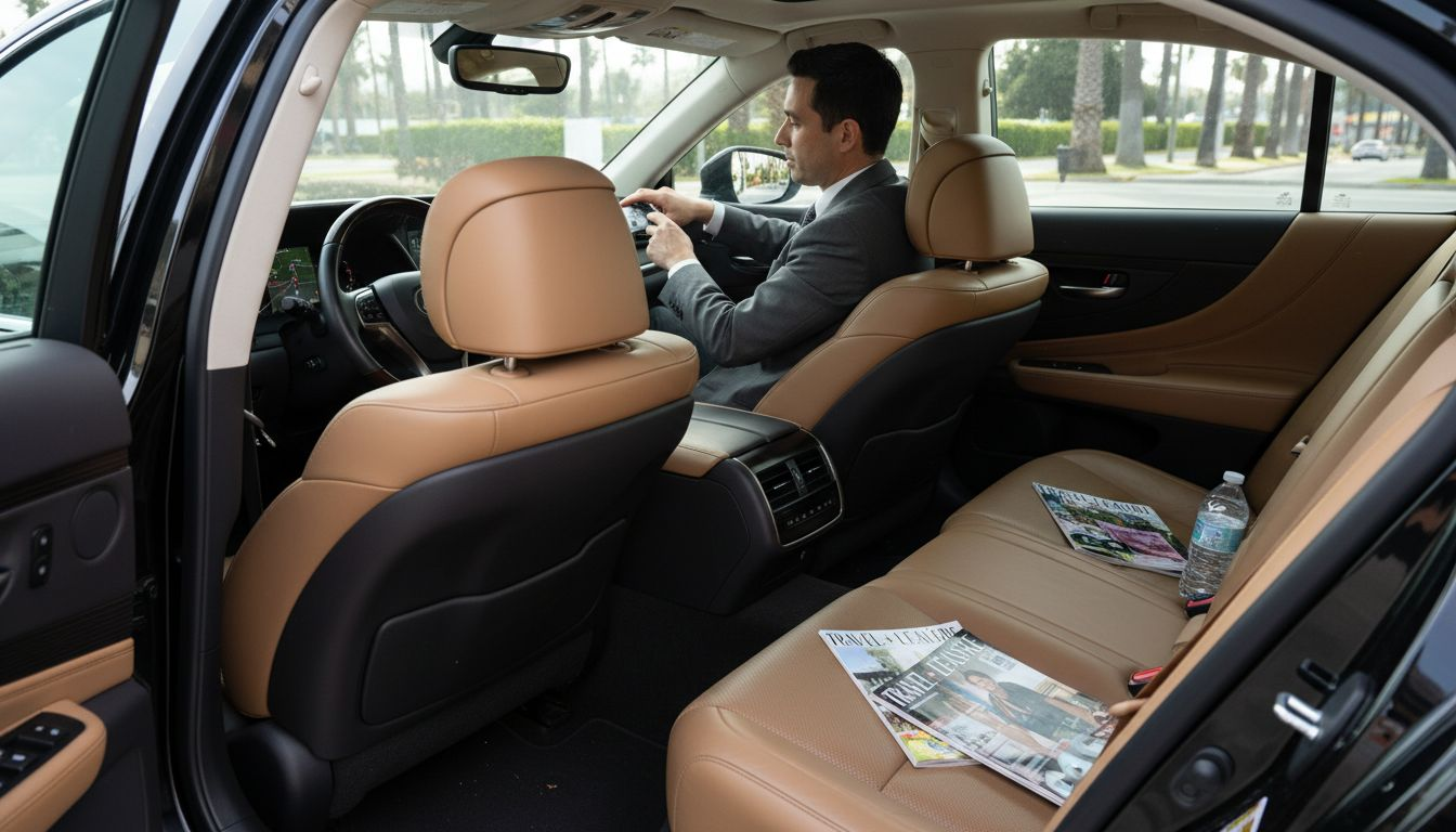 Luxury car interior with professional chauffeur