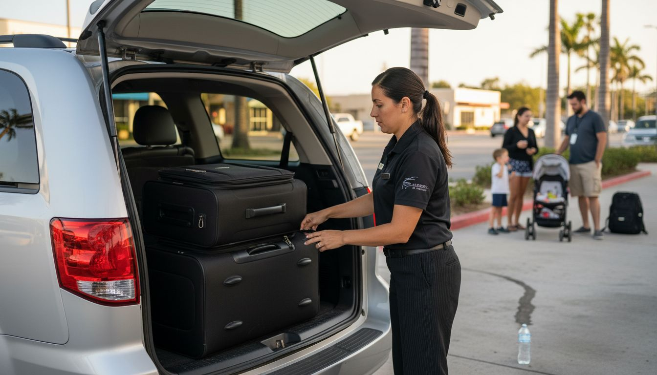 Chauffeur loads luggage into hotel minivan