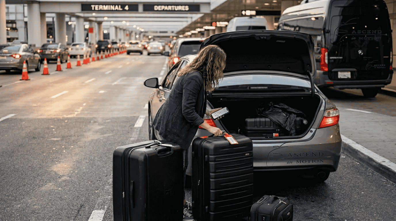 Traveler loading luggage into UberX car at LAX