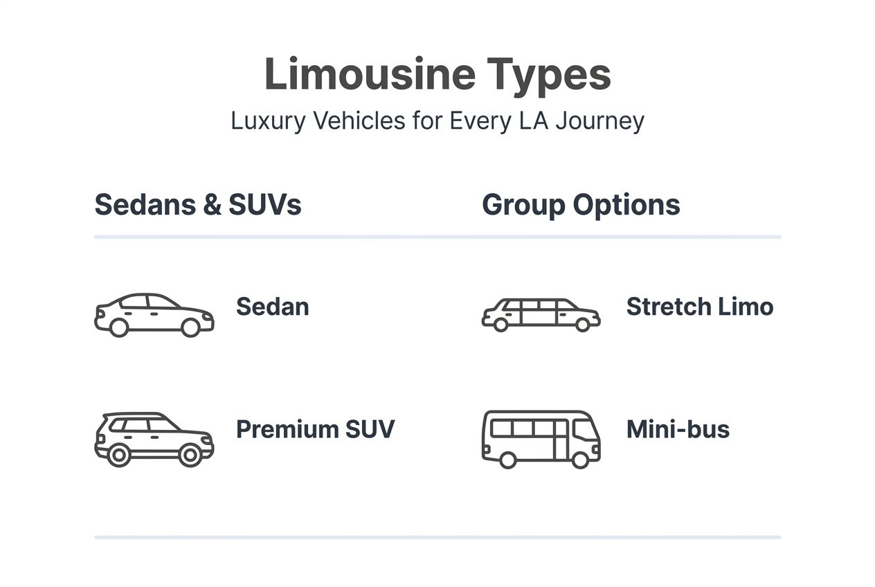 Infographic comparing limousine vehicle types in LA