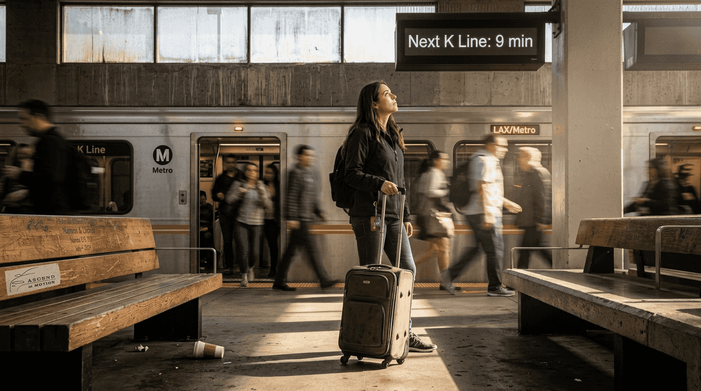 Woman transferring to Metro train at LAX