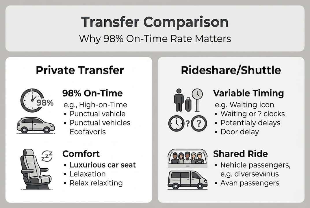 Infographic comparing private transfer and rideshare