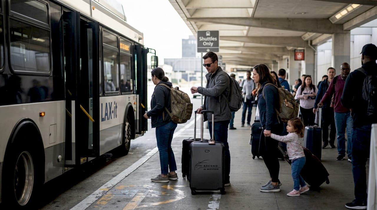 Crowded LAX-it shuttle pickup area