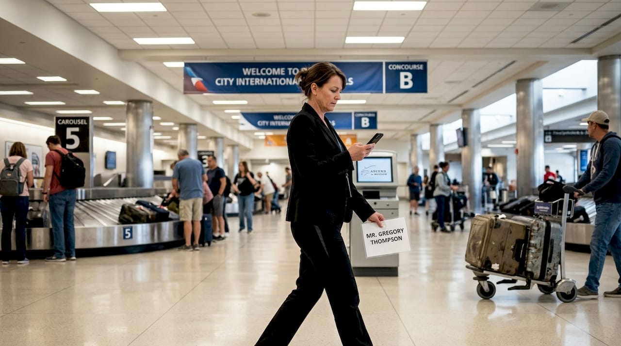 Chauffeur heading to baggage claim at LAX