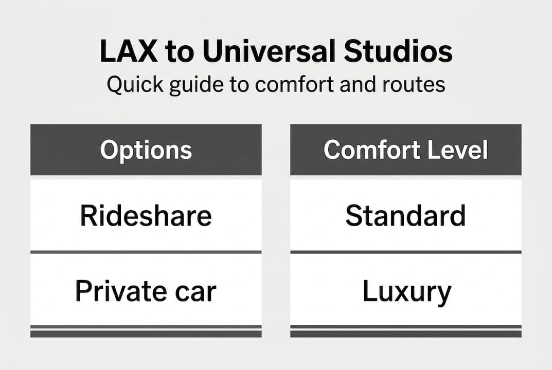 Infographic showing LAX to Universal Studios choices