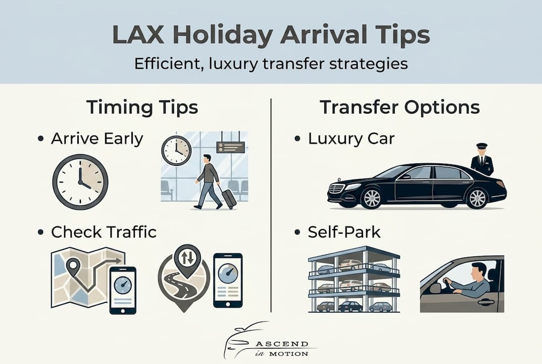 Infographic illustrating efficient LAX holiday arrival tips