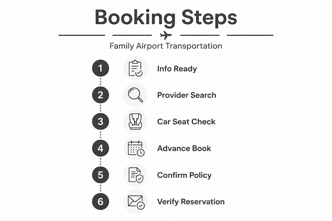 Infographic shows step-by-step family airport booking process