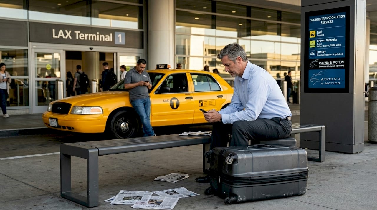 Traveler comparing taxi fare at LAX