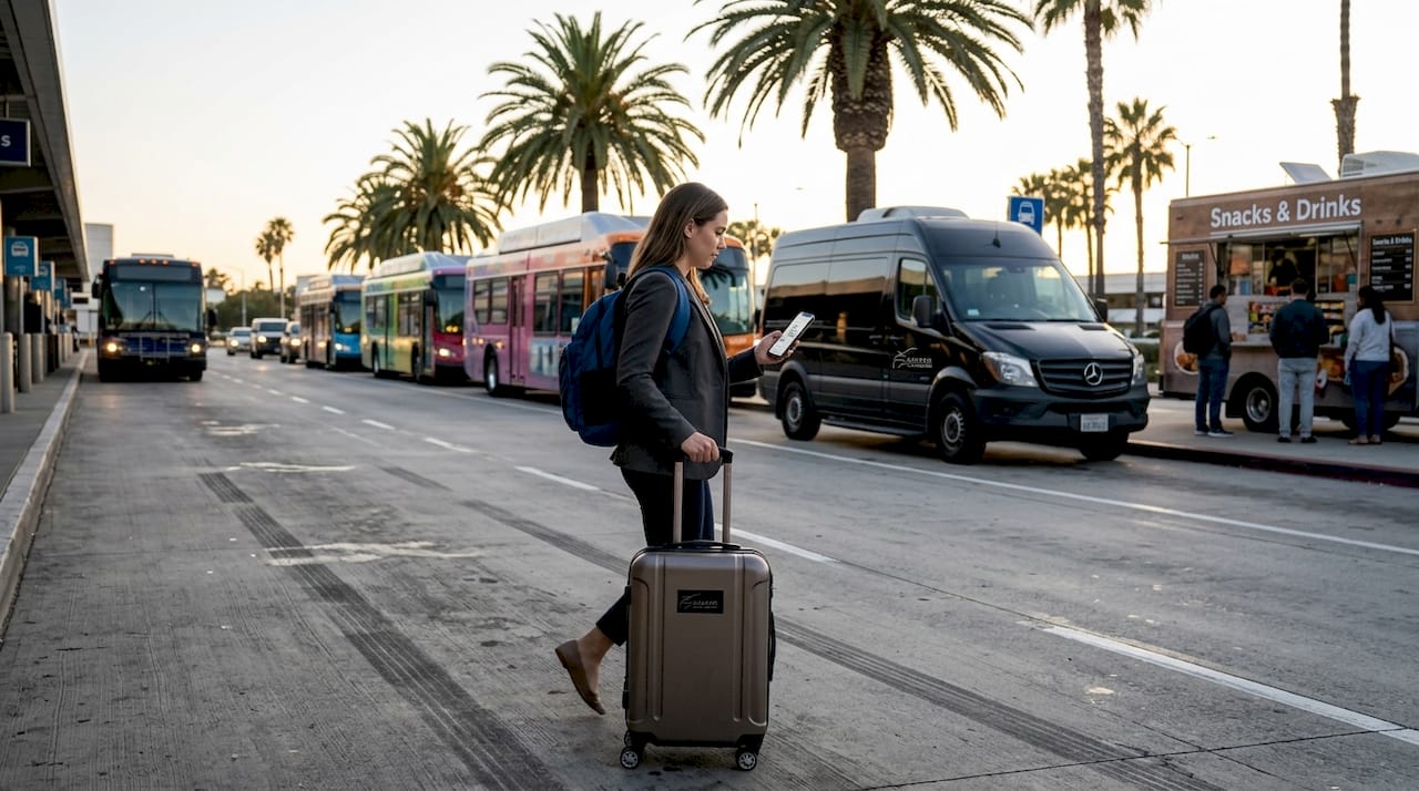 Passenger navigating LAX-it rideshare pickup area