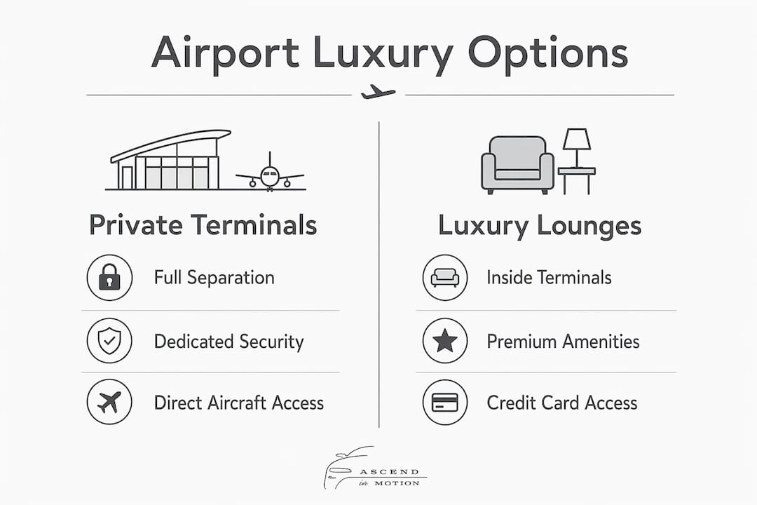 Infographic comparing private terminals and luxury lounges