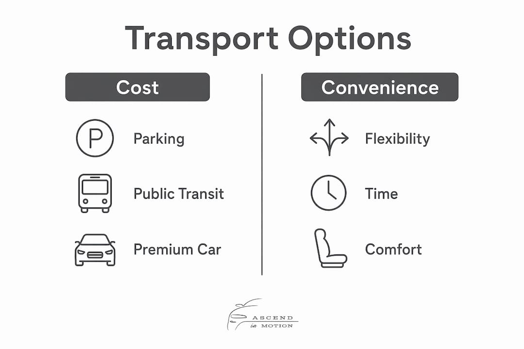 Infographic comparing cost and convenience of transport options