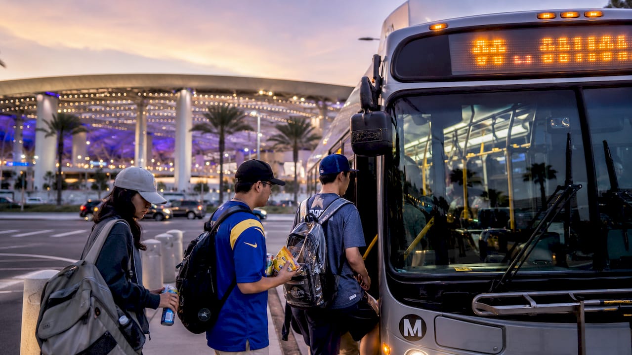 Metro bus boarding near SoFi Stadium