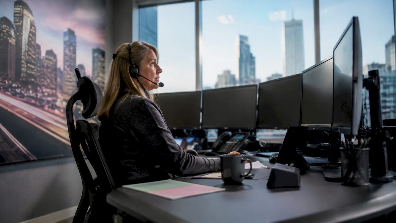 Taxi dispatch operator at work in office