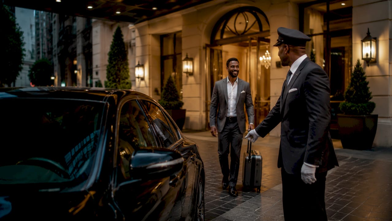 Chauffeur opening car door at LAX arrivals