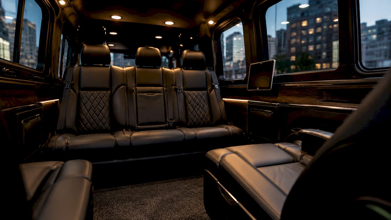 Luxury Sprinter van interior for executive travel