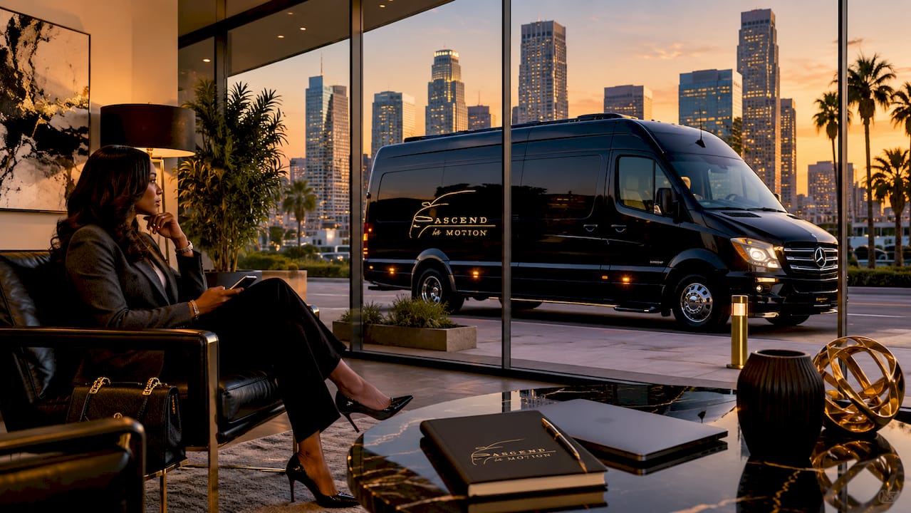 Mercedes-Benz Sprinter van seen from corporate meeting room