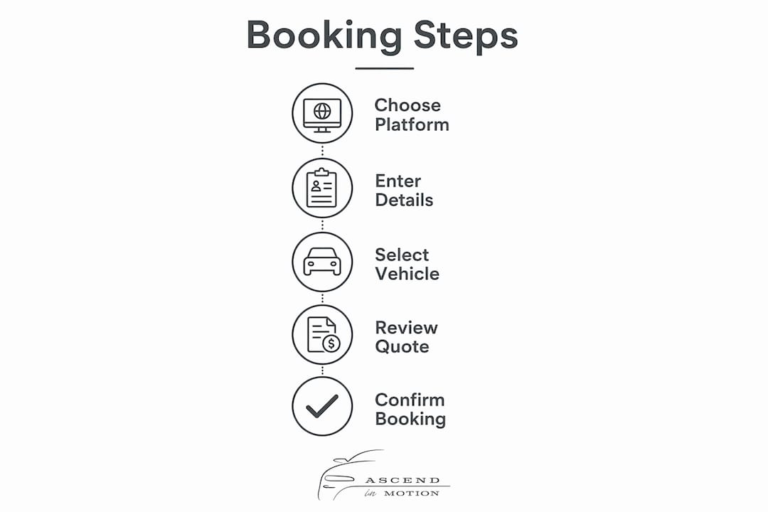 Infographic showing 5-step airport taxi booking process