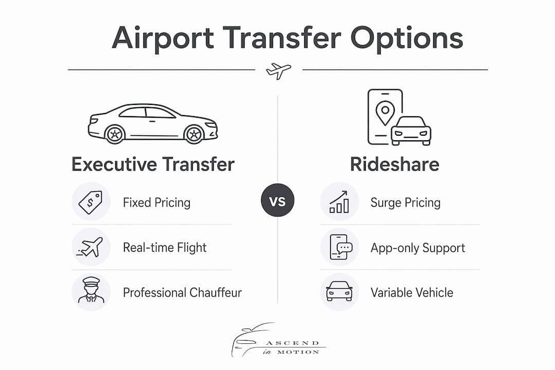Infographic comparing executive transfer and rideshare options