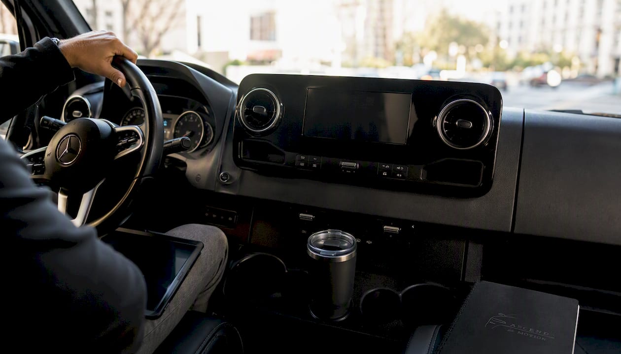 Interior view of Ascend in Motion minivan driving