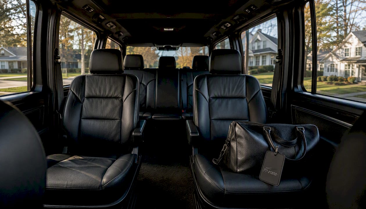 Interior of Ascend in Motion branded black minivan