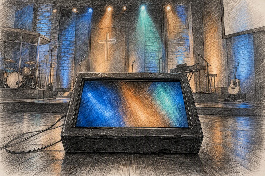 Stage monitor angled away from bright lights