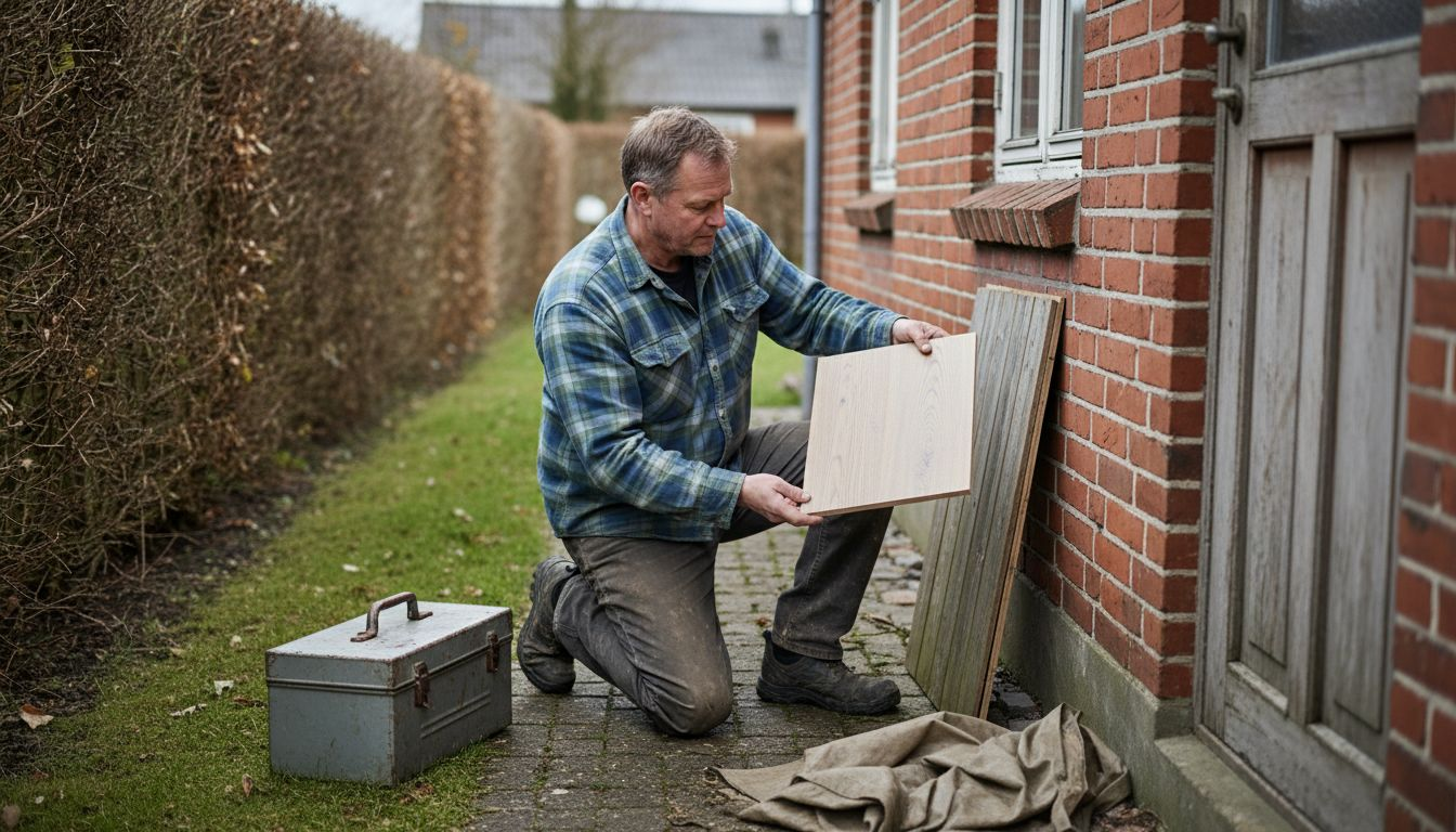 Tømreren undersøger træet for at sikre, at det passer til det danske klima.