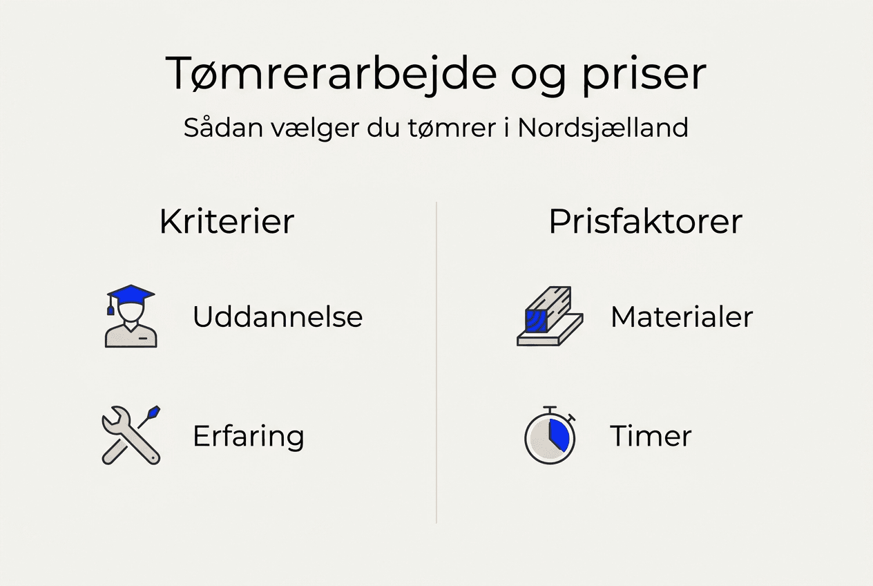 Grafikken giver dig et hurtigt overblik over de vigtigste faktorer, der har betydning for både tømrerarbejdet og prisen.