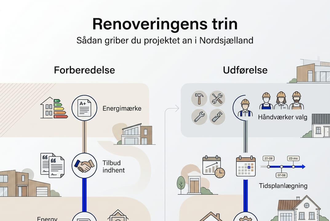Grafisk oversigt over de forskellige faser i en renovering