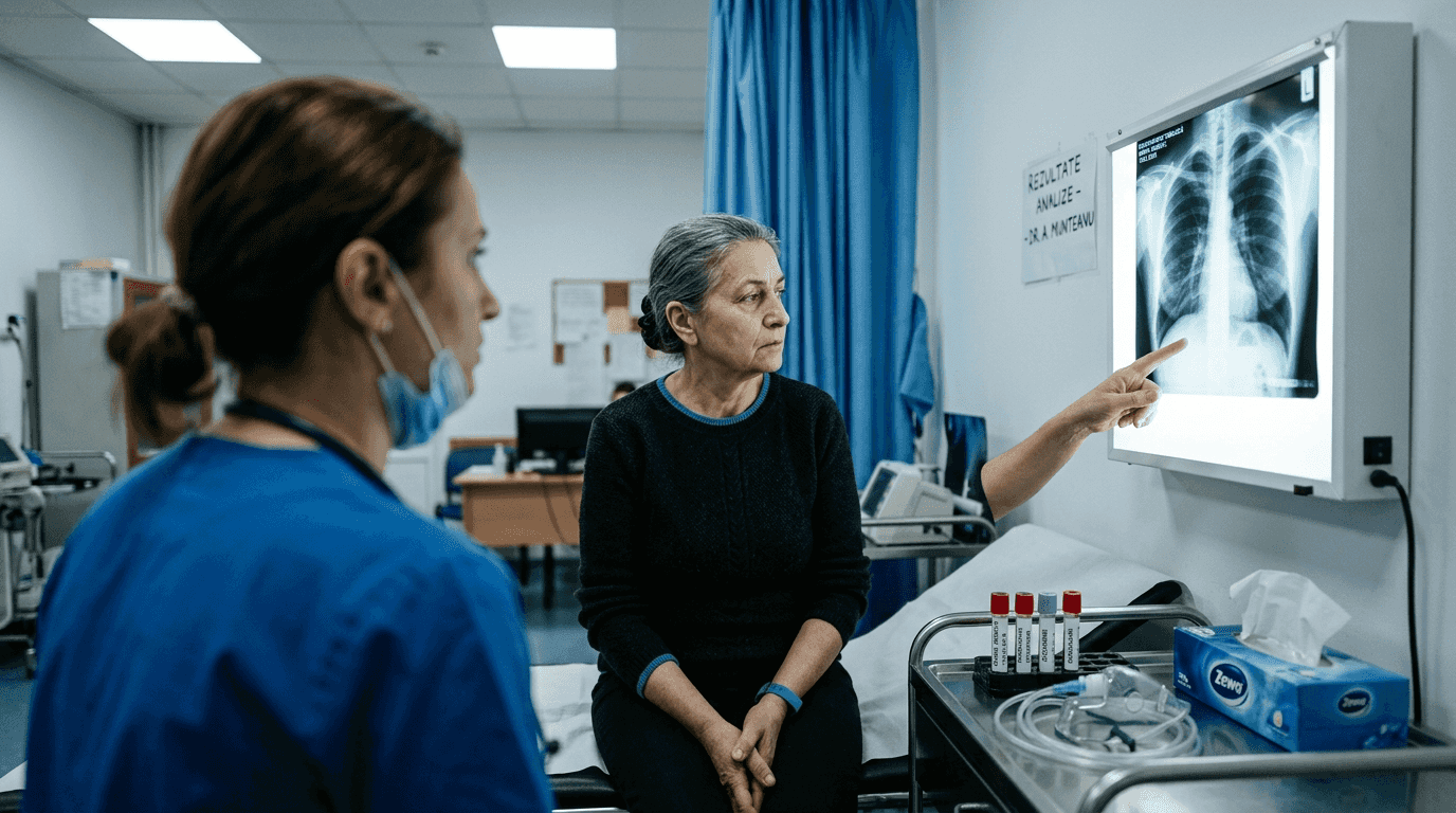 Pacienta s-a prezentat la consult la medicul internist, unde i-au fost recomandate analize de sânge și o radiografie.