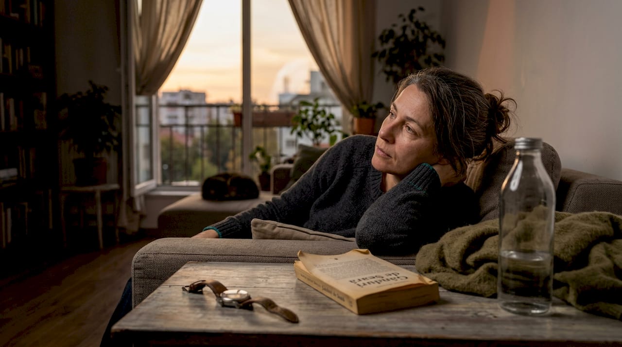 Femeie care se confruntă cu semne de hipotiroidism în confortul propriei case