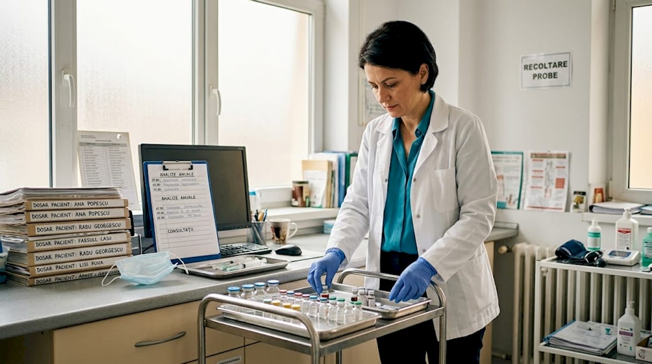 Medicul se ocupă de pregătirea și organizarea materialelor necesare pentru testele medicale anuale.