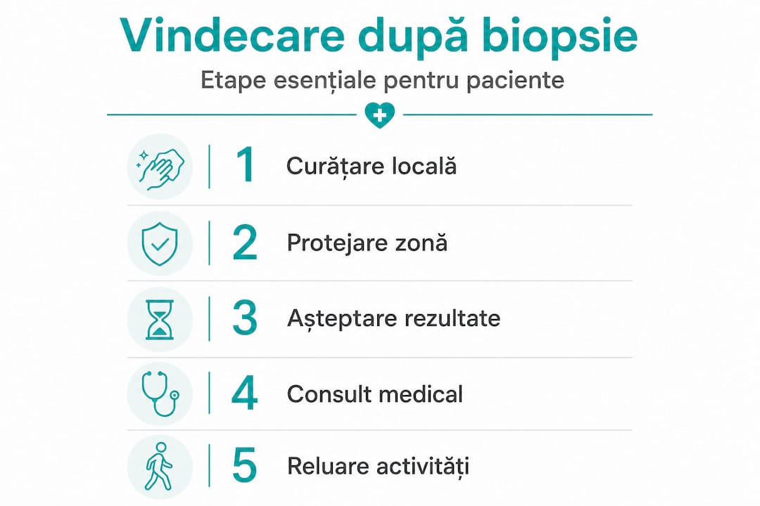 Infografic: pașii procesului de vindecare după o biopsie dermatologică