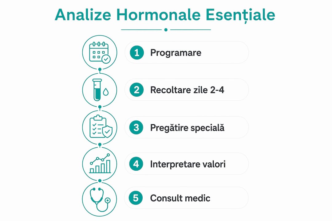 Infografice cu toți pașii importanți pentru efectuarea analizelor hormonale