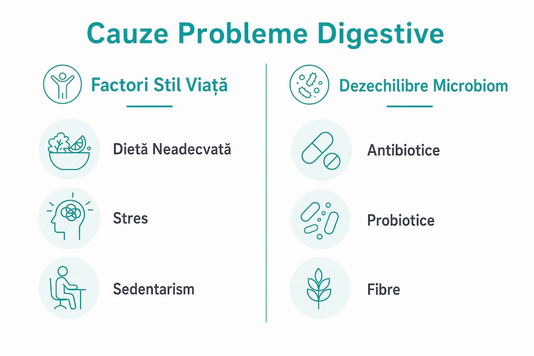 Infografic: principalele cauze ale problemelor digestive, împărțite în două categorii
