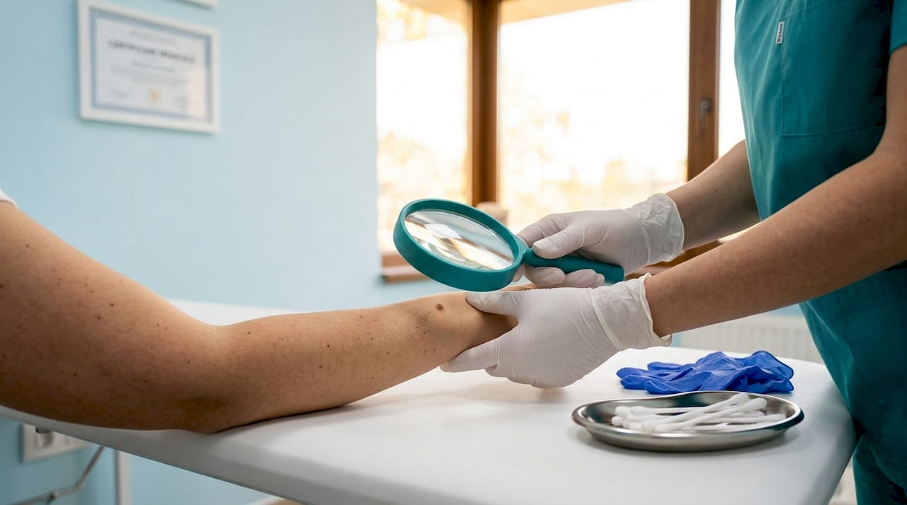 Evaluare dermatologică atentă, realizată de aproape