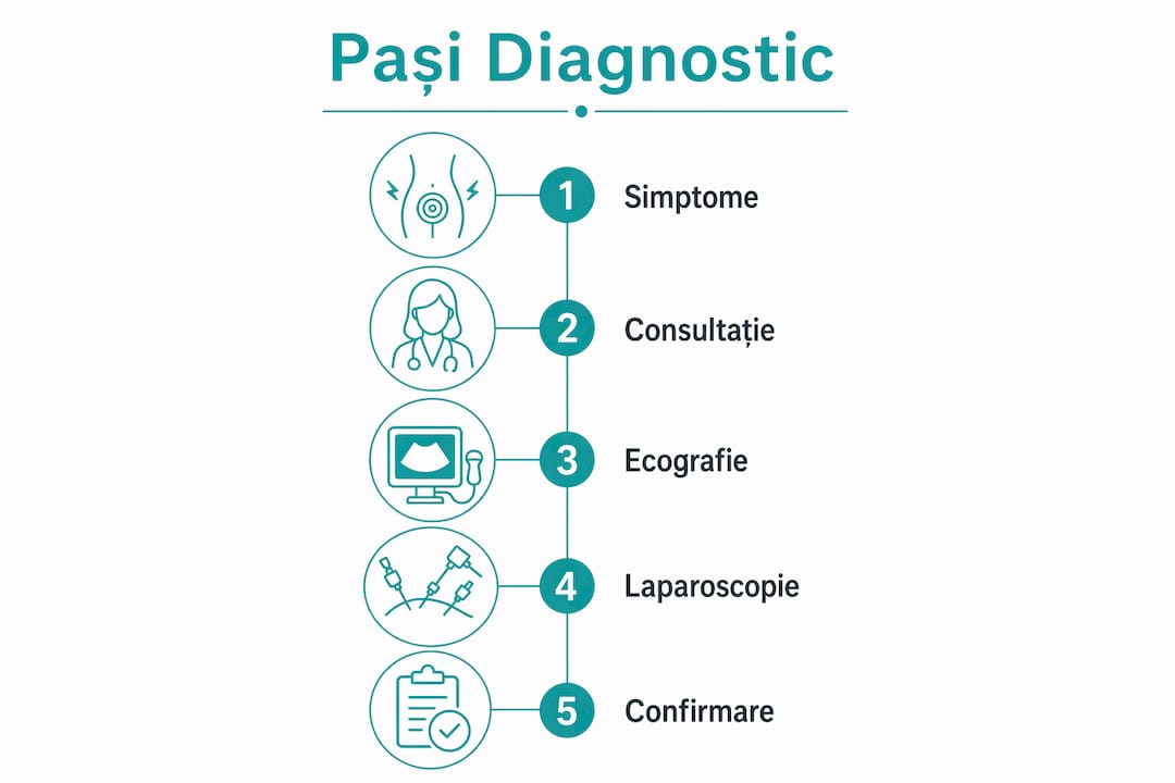 Infografic: cum se stabilește diagnosticul de endometrioză, pas cu pas